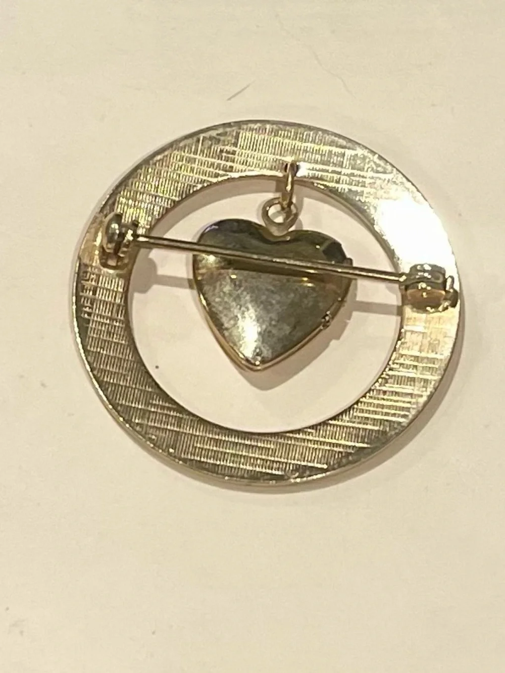 Vintage Gold Heart Locket with Starburst Diamond Flake-Circle Brooch